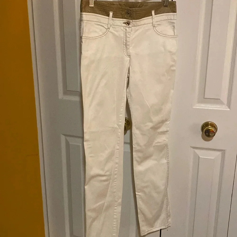 White cotton pants with golden trim, size 6